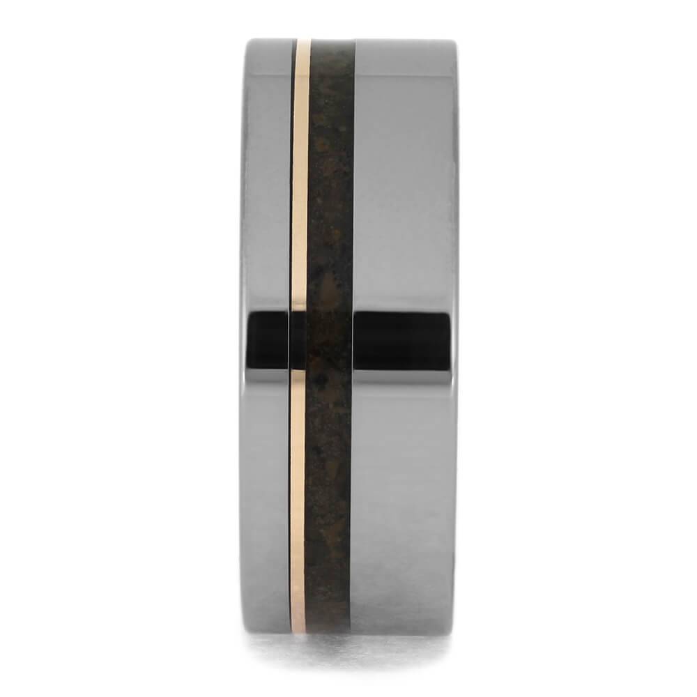 Dinosaur Bone Wedding Band with Rose Gold Pinstripe on Tungsten-4642 - Jewelry by Johan