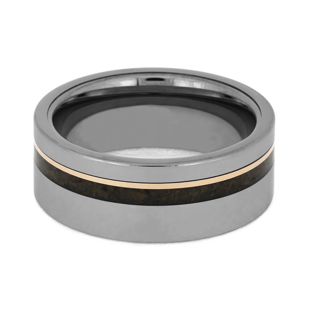 Dinosaur Bone Wedding Band with Rose Gold Pinstripe on Tungsten-4642 - Jewelry by Johan