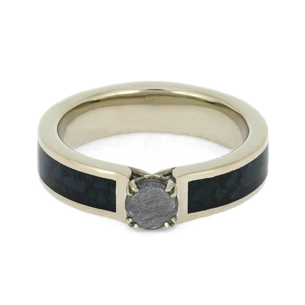 Green Jasper Engagement Ring with Meteorite Stone-4645 - Jewelry by Johan