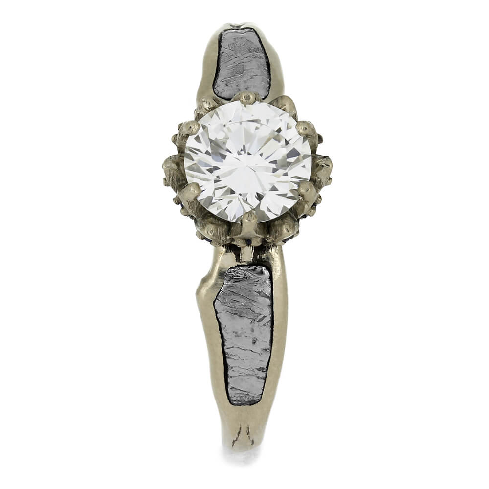 Meteorite Engagement Ring with Moissanite in Lotus Setting-4649 - Jewelry by Johan