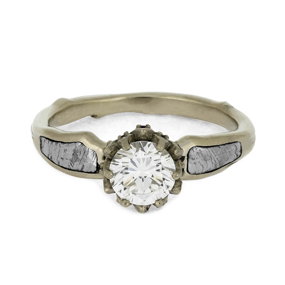 Meteorite Engagement Ring with Moissanite in Lotus Setting-4649 - Jewelry by Johan
