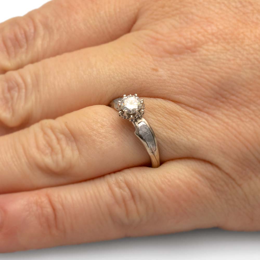 Moissanite Engagement Ring with Meteorite