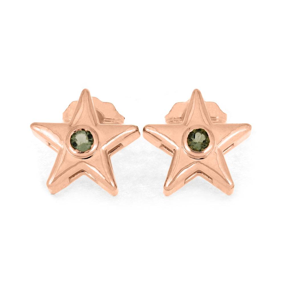 Moldavite Star Stud Earrings In Yellow, White or Rose Gold-4650ML - Jewelry by Johan