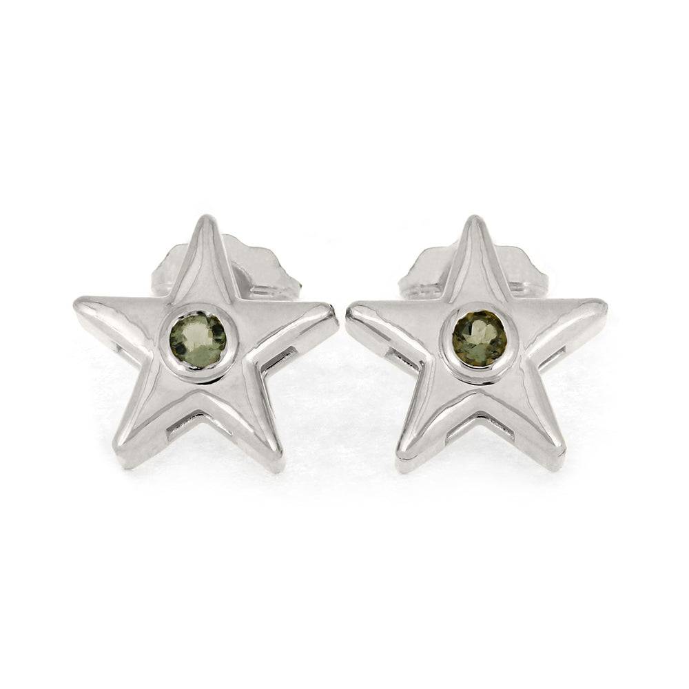 Moldavite Star Stud Earrings In Yellow, White or Rose Gold-4650ML - Jewelry by Johan