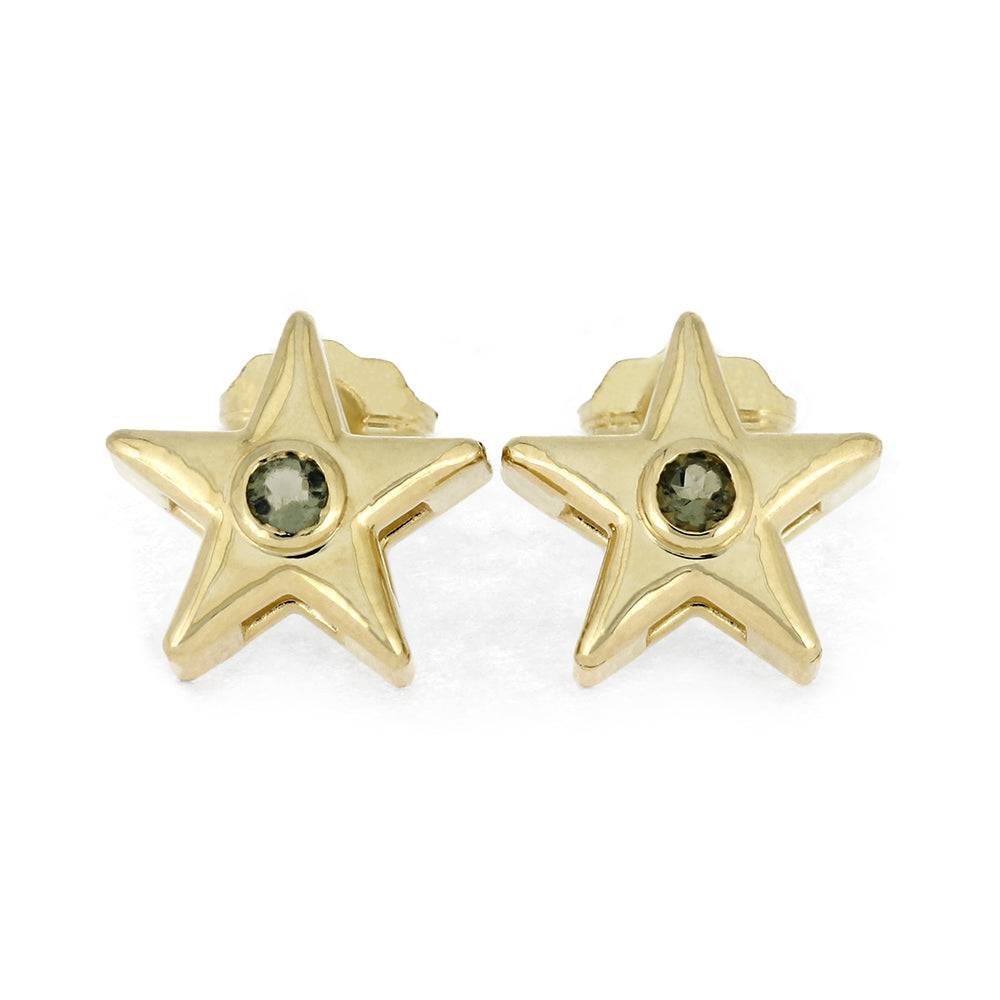 Moldavite Star Stud Earrings In Yellow, White or Rose Gold-4650ML - Jewelry by Johan