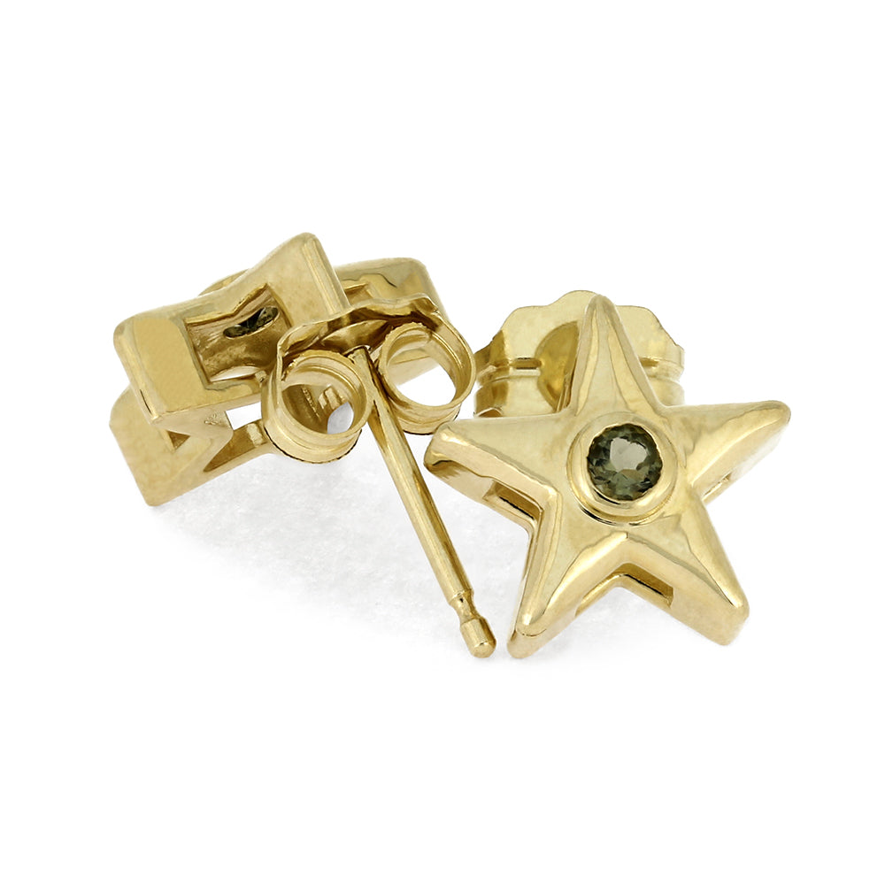 Moldavite Star Stud Earrings In Yellow, White or Rose Gold-4650ML - Jewelry by Johan