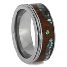 Guitar String Wedding Band with Abalone Wave Design and Emerald Stone-4653 - Jewelry by Johan