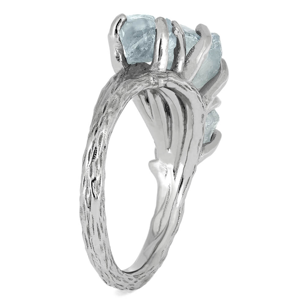 Three Stone Engagement Ring With Rough Aquamarines-4664 - Jewelry by Johan