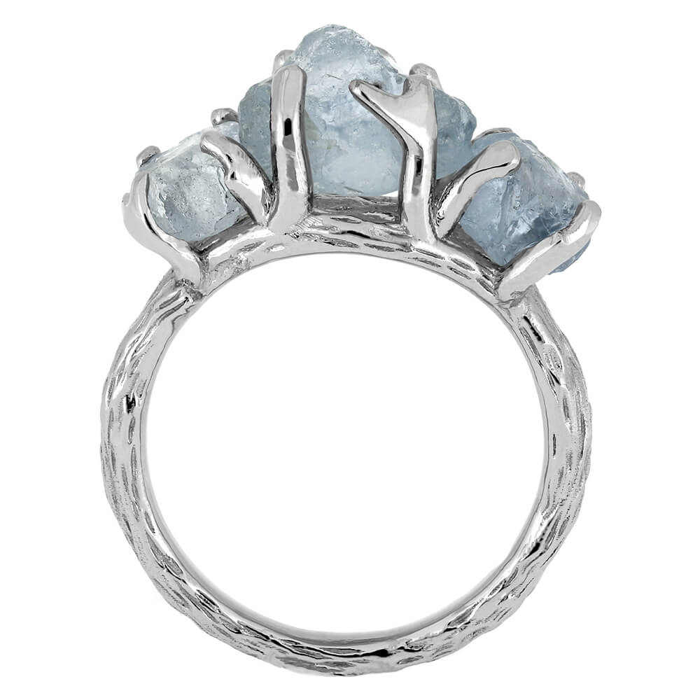 Three Stone Engagement Ring With Rough Aquamarines-4664 - Jewelry by Johan