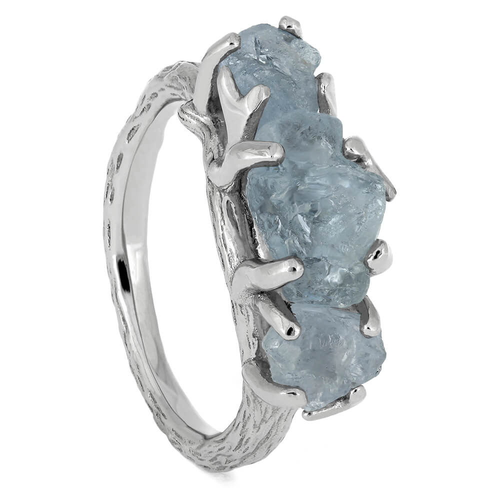 Three Stone Engagement Ring With Rough Aquamarines-4664 - Jewelry by Johan