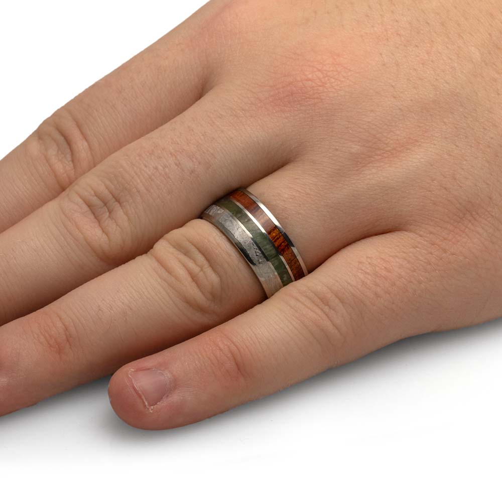 Jade Wedding Band with Meteorite and Koa Wood