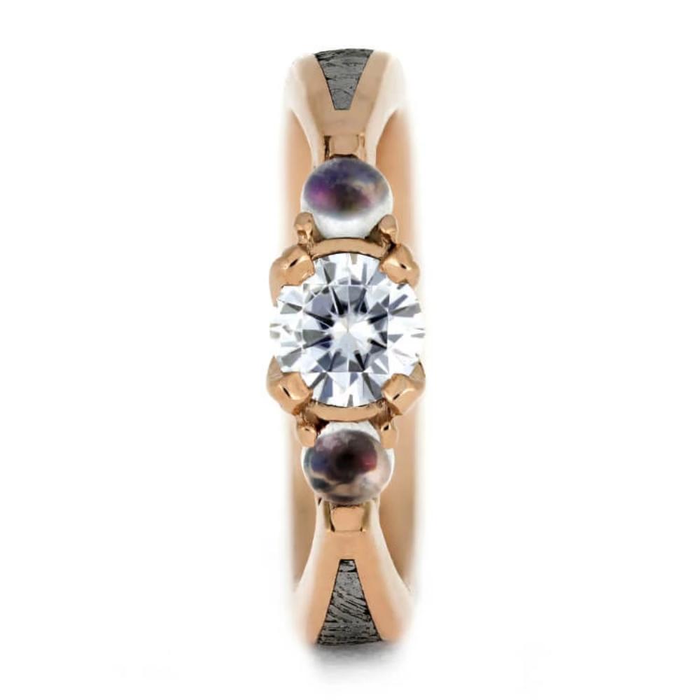 Rose Gold Engagement Ring With Meteorite, Moissanite, And Moonstones-3721 - Jewelry by Johan