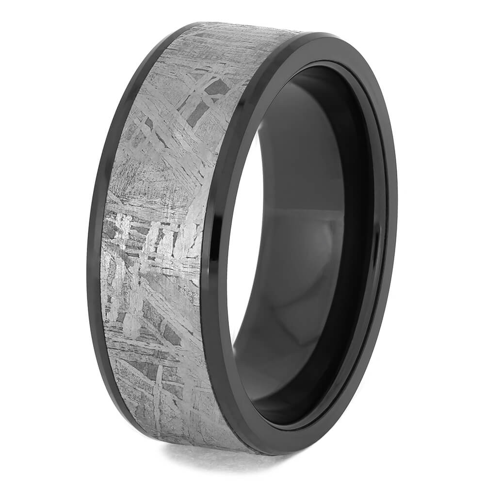 Black Ceramic Meteorite Ring With 1mm Beveled Edges-4676 - Jewelry by Johan