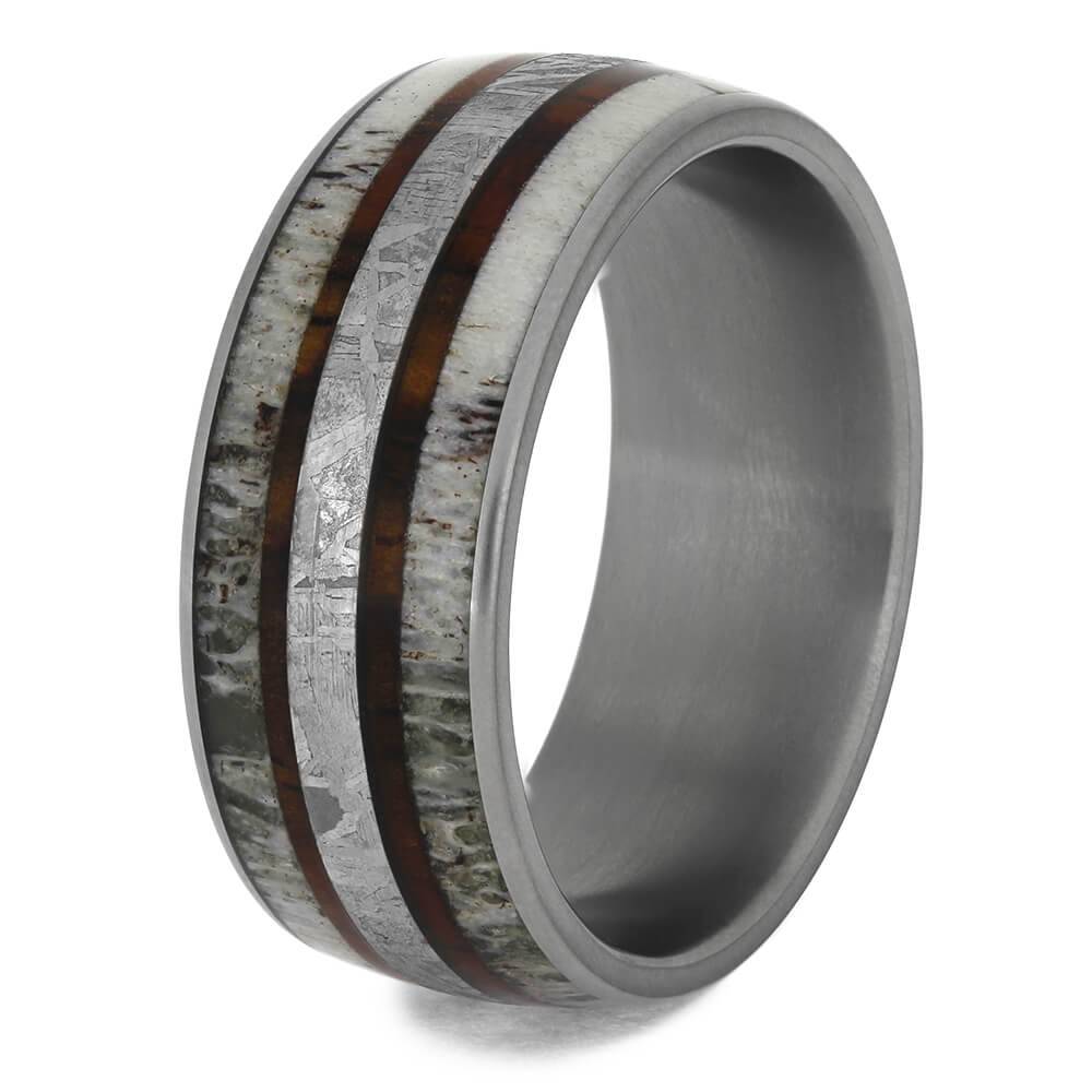 Wood, Meteorite & Antler Men's Wedding Band-4677 - Jewelry by Johan