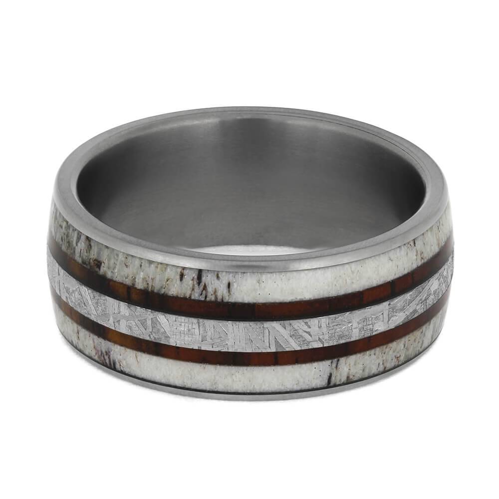 Wood, Meteorite & Antler Men's Wedding Band-4677 - Jewelry by Johan