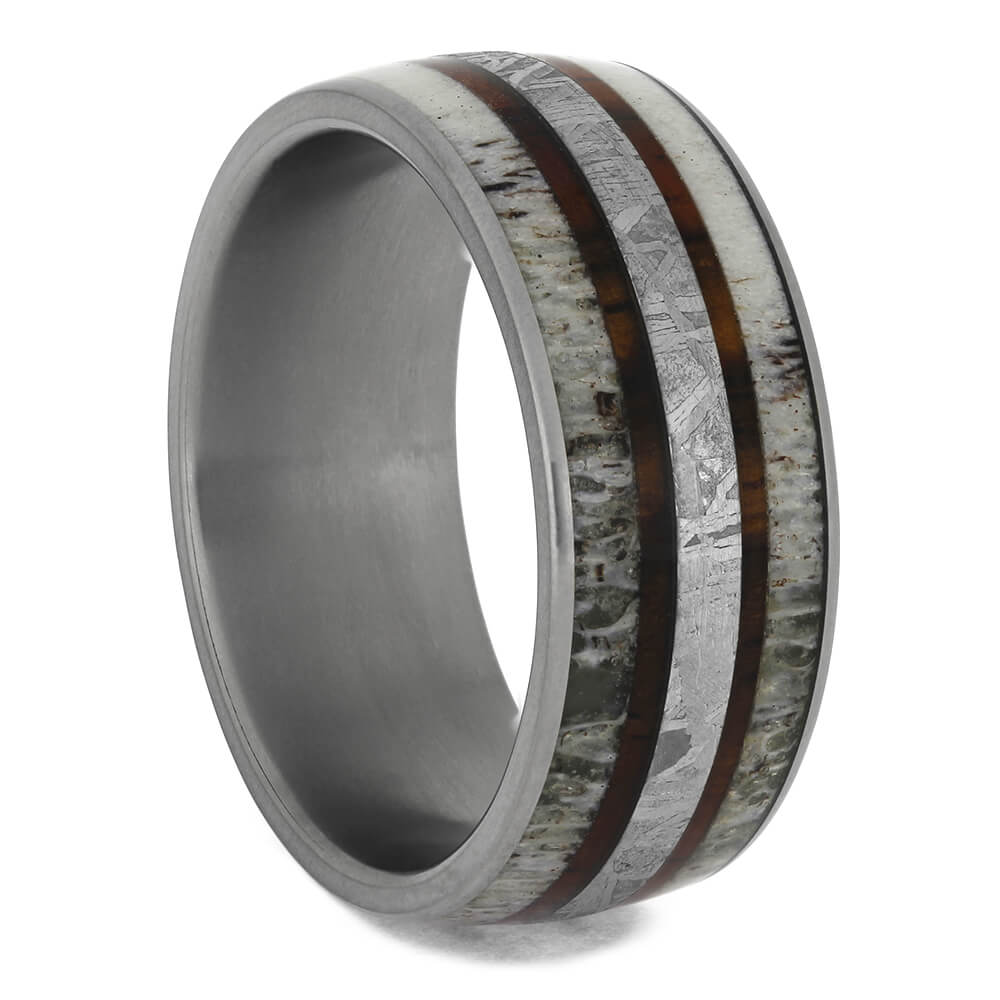 Wood, Meteorite & Antler Men's Wedding Band-4677 - Jewelry by Johan