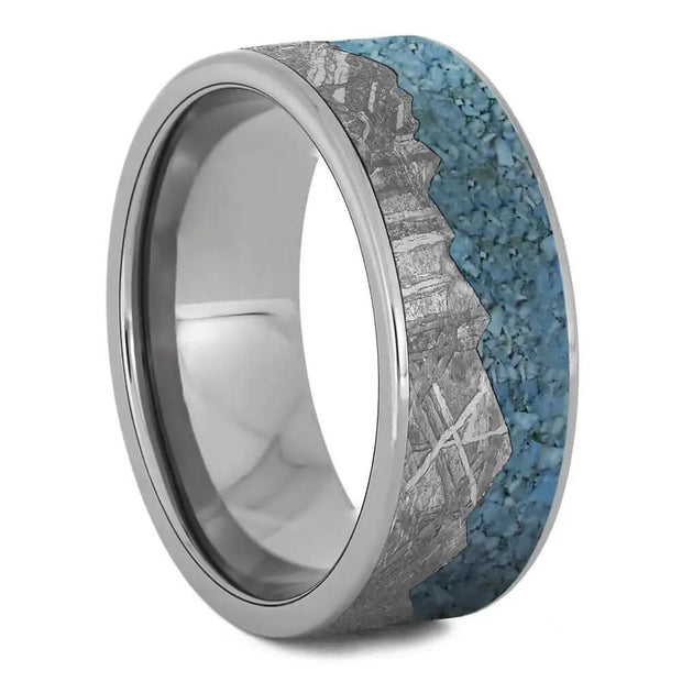Meteorite Mountain Ring With Crushed Turquoise-4680 - Jewelry by Johan