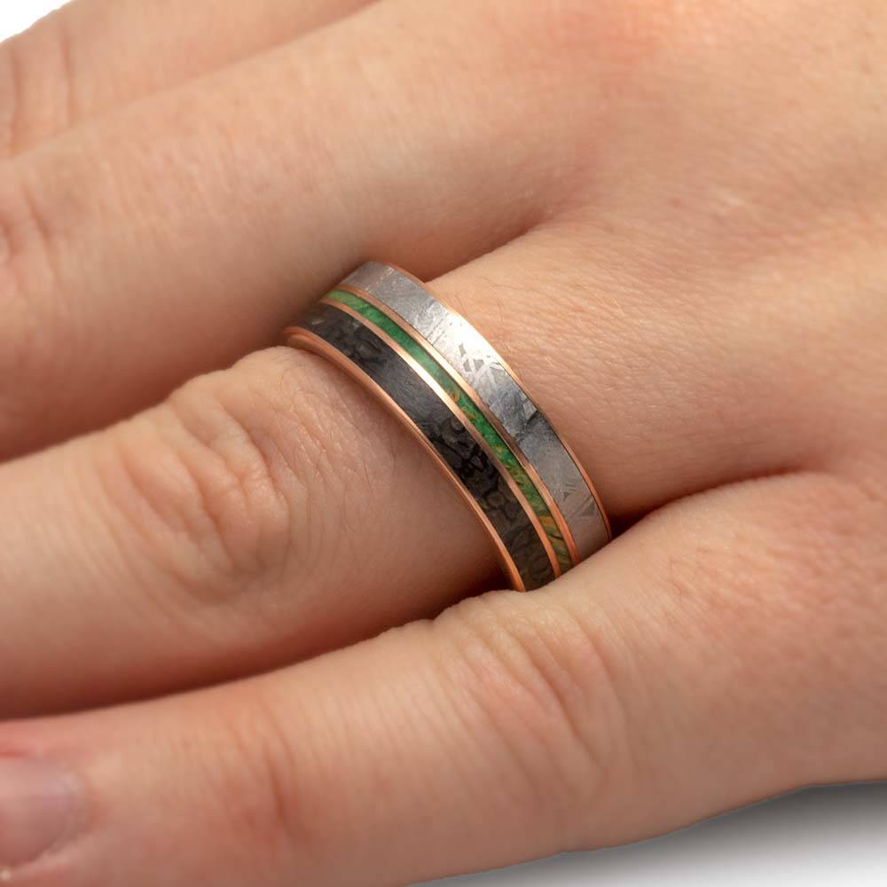 Meteorite and Dinosaur Bone Wedding Band