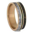 Matte Gold Wedding Band with Wood Dino and Meteorite