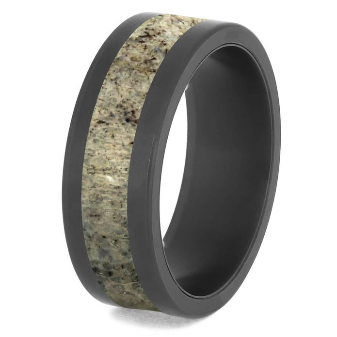 Flat Deer Antler Wedding Band with Black Zirconium Edges-4684-AN - Jewelry by Johan