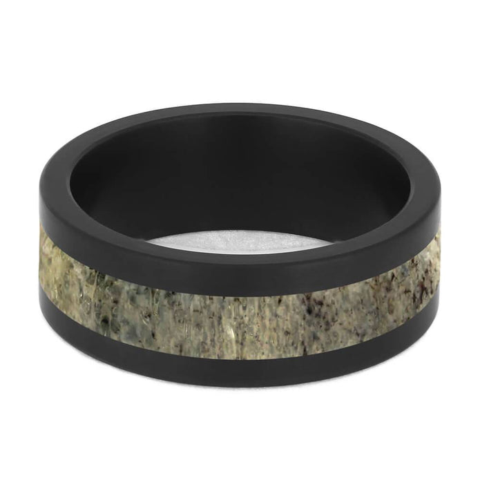 Flat Deer Antler Wedding Band with Black Zirconium Edges-4684-AN - Jewelry by Johan