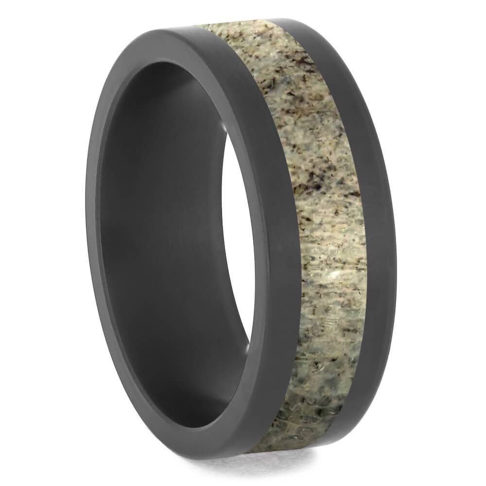 Flat Deer Antler Wedding Band with Black Zirconium Edges-4684-AN - Jewelry by Johan