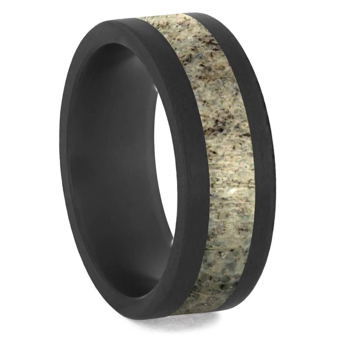 Flat Deer Antler Wedding Band with Black Zirconium Edges-4684-AN - Jewelry by Johan