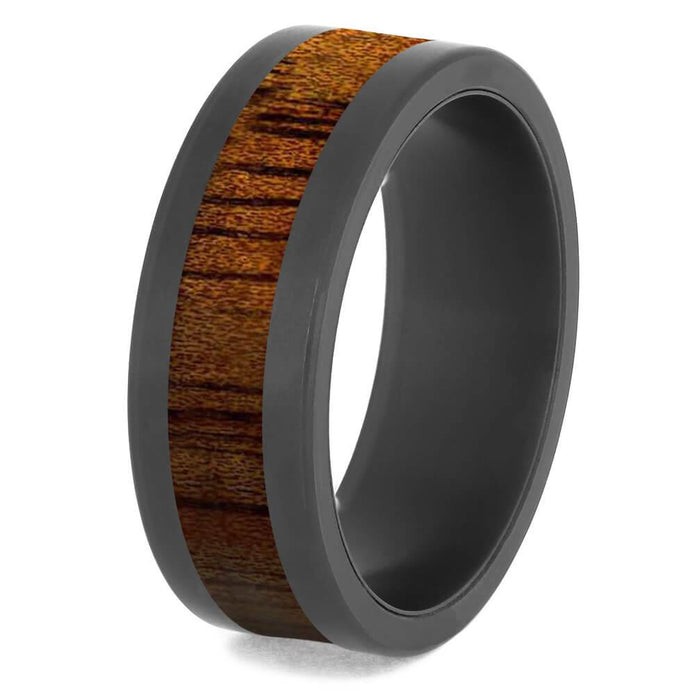 Flat Black Zirconium Band with Koa Wood Inlay-4684-WD - Jewelry by Johan