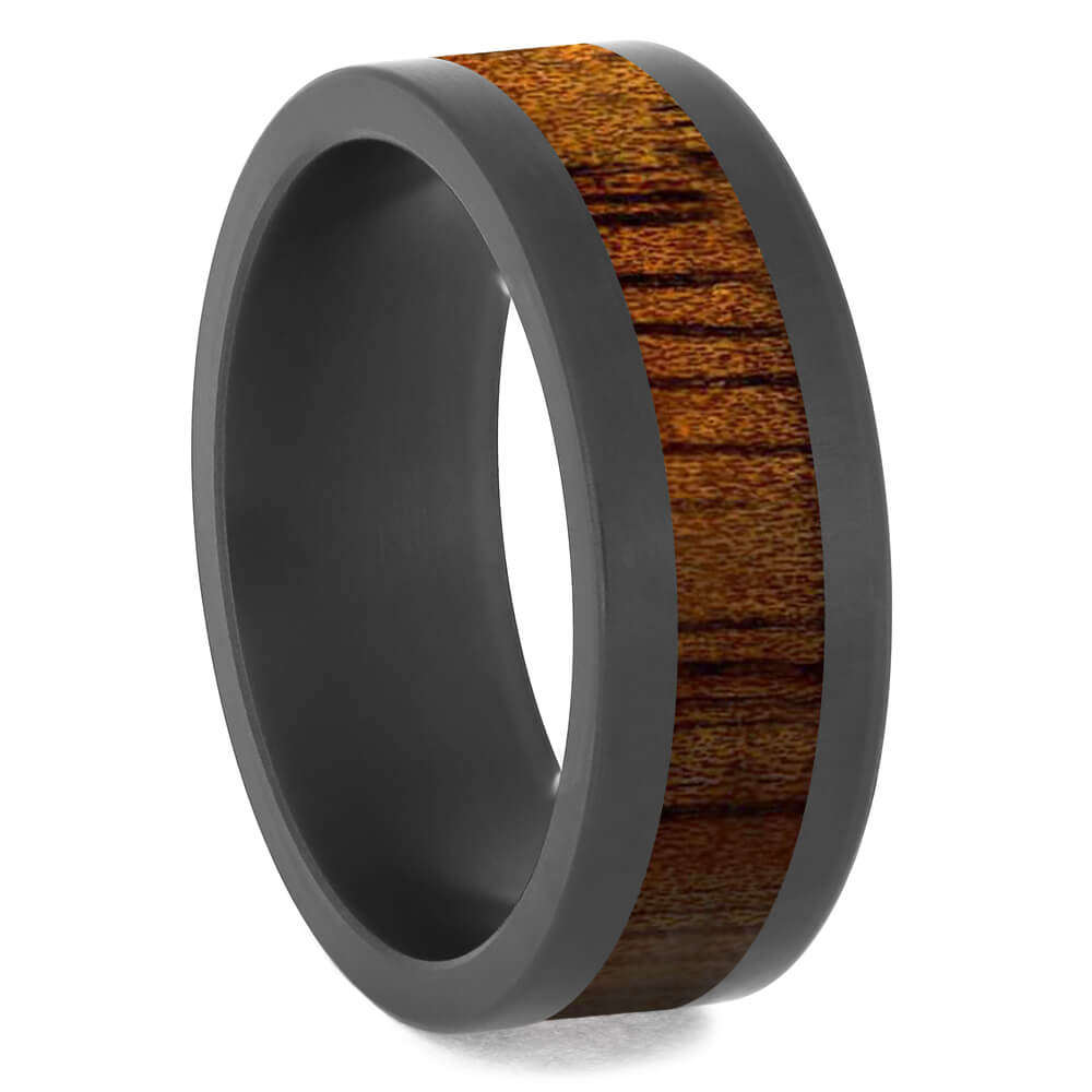 Flat Black Zirconium Band with Koa Wood Inlay-4684-WD - Jewelry by Johan