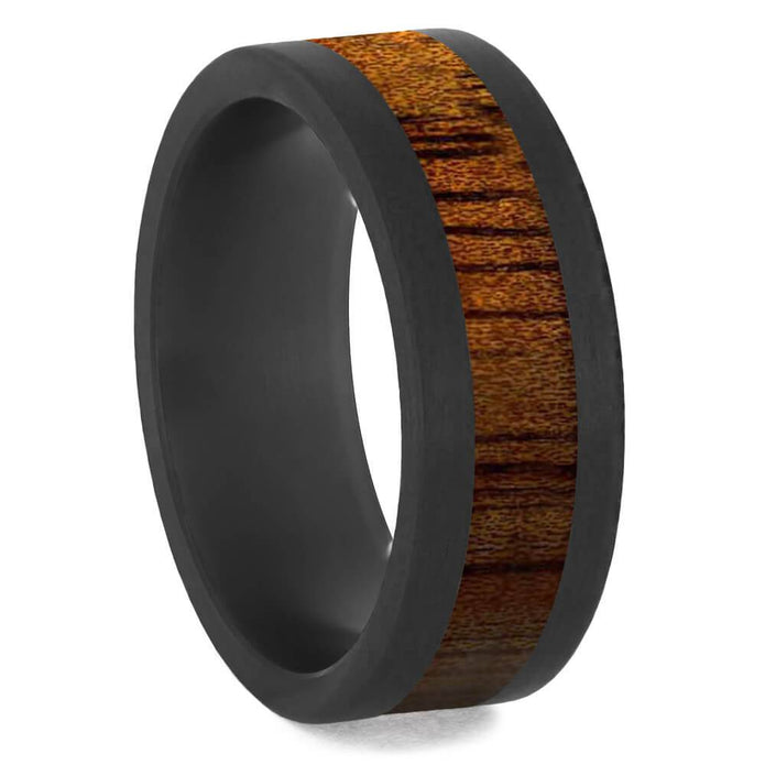 Flat Black Zirconium Band with Koa Wood Inlay-4684-WD - Jewelry by Johan