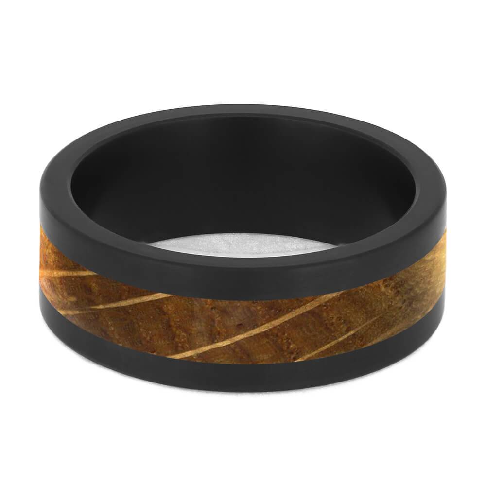 Black Zirconium Wedding Band with Whiskey Barrel Oak Wood-4684-WDP - Jewelry by Johan