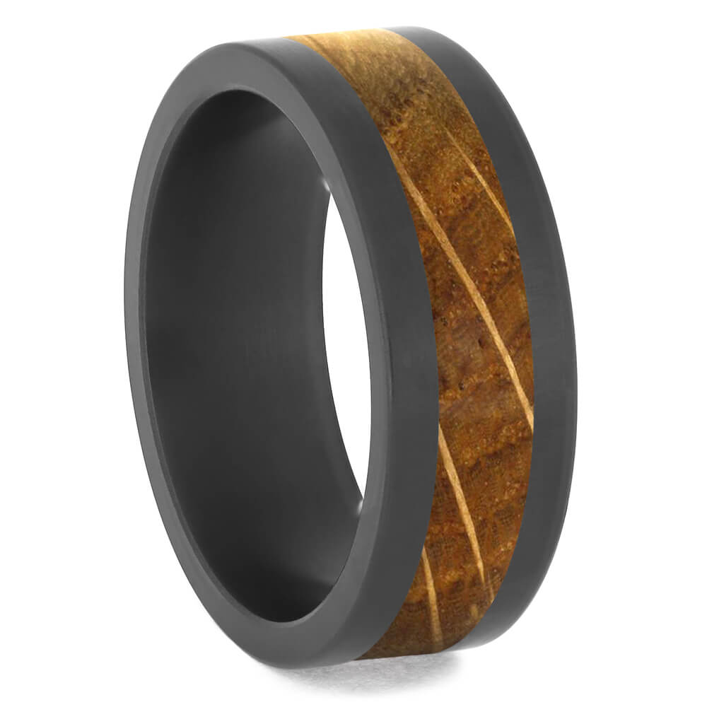 Black Zirconium Ring with Whiskey Barrel Oak Wood