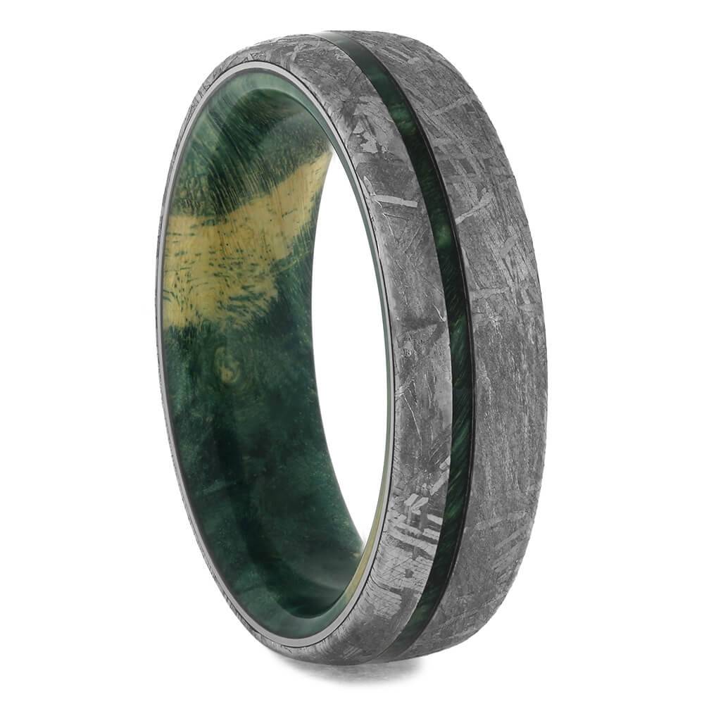 Meteorite & Green Wood Men's Wedding Band-4690 - Jewelry by Johan