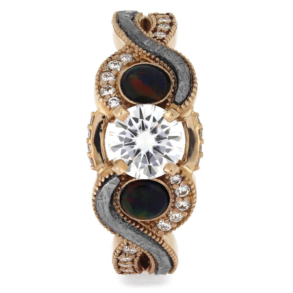 Meteorite Three Stone Engagement Ring In Rose Gold-4695 - Jewelry by Johan