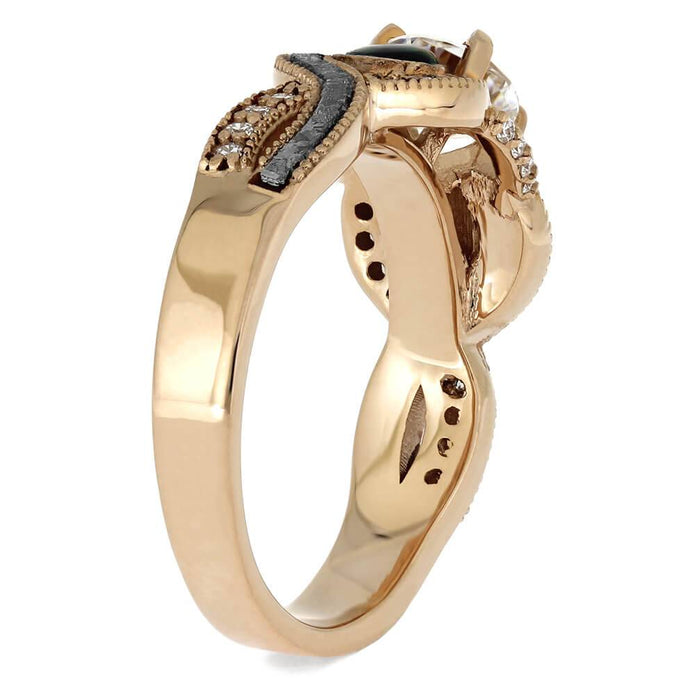 Meteorite Three Stone Engagement Ring In Rose Gold-4695 - Jewelry by Johan