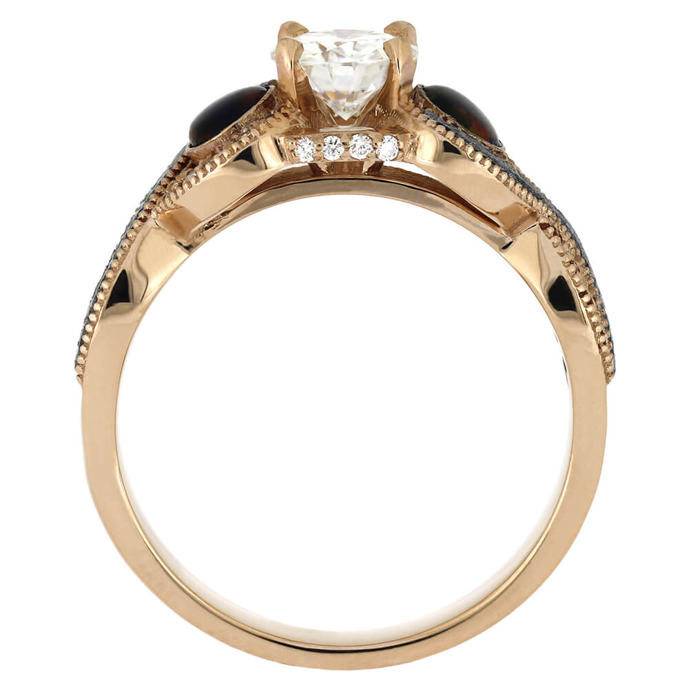 Meteorite Three Stone Engagement Ring In Rose Gold-4695 - Jewelry by Johan