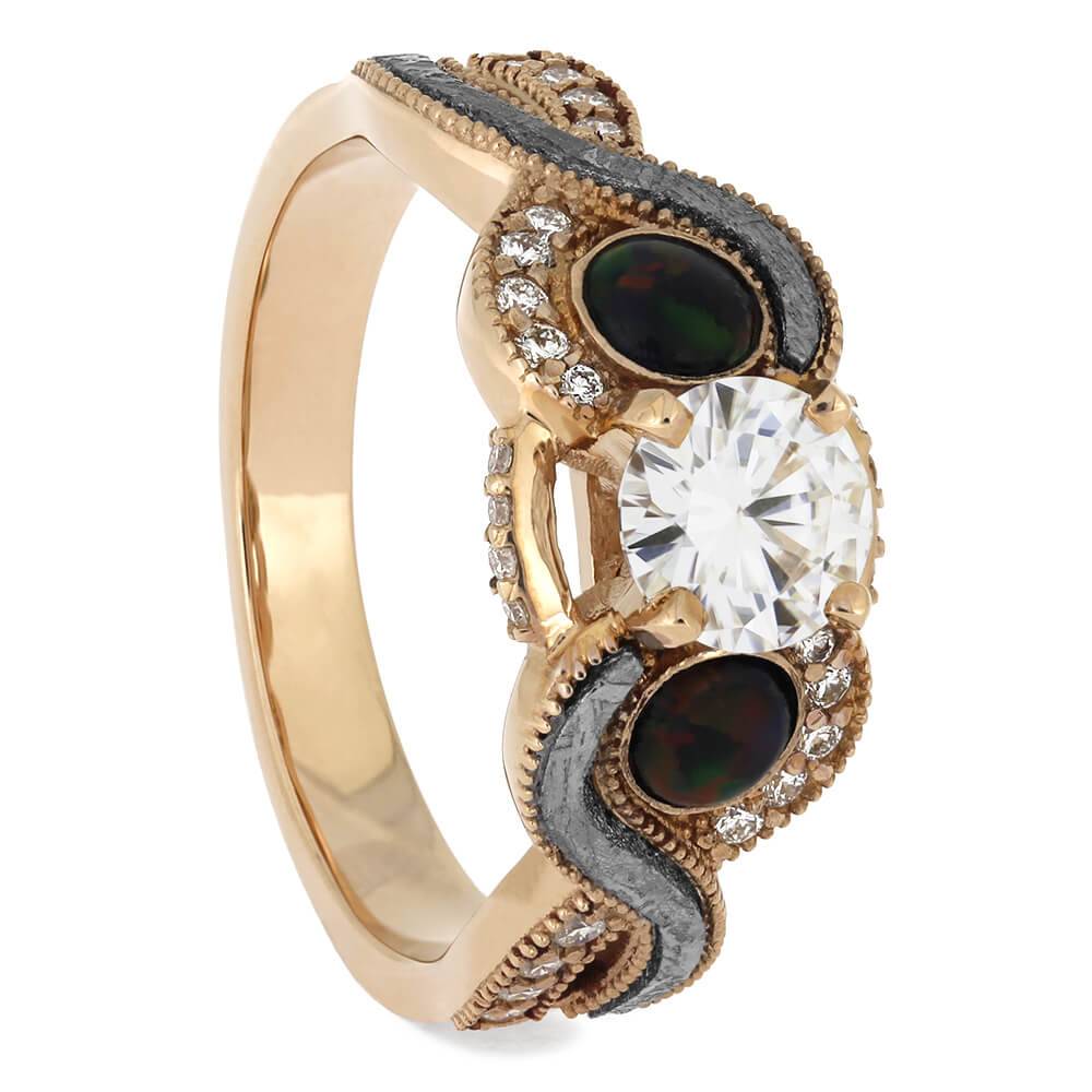 Meteorite Three Stone Engagement Ring In Rose Gold-4695 - Jewelry by Johan