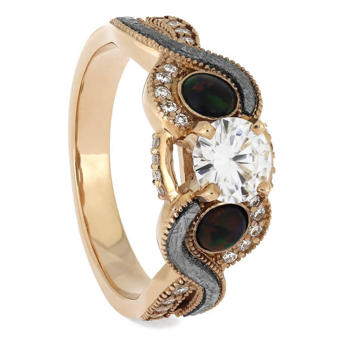 Meteorite Three Stone Engagement Ring In Rose Gold-4695 - Jewelry by Johan