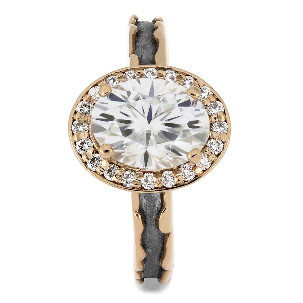 Halo Engagement Ring With Meteorite Inlay in Wavy Rose Gold-4696 - Jewelry by Johan