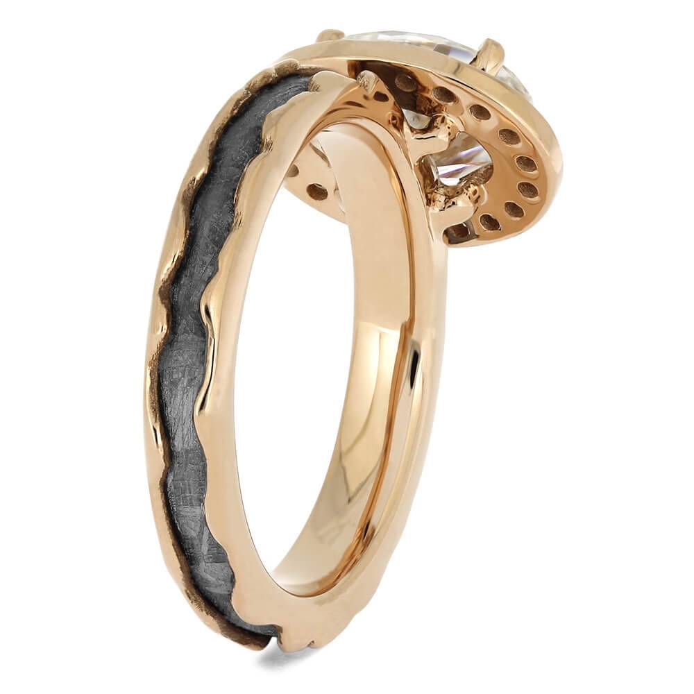 Halo Engagement Ring With Meteorite Inlay in Wavy Rose Gold-4696 - Jewelry by Johan