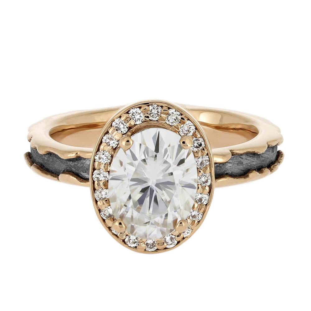 Halo Engagement Ring With Meteorite Inlay in Wavy Rose Gold-4696 - Jewelry by Johan