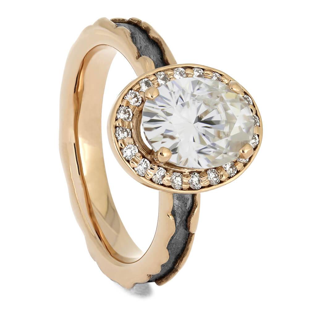 Halo Engagement Ring With Meteorite Inlay in Wavy Rose Gold-4696 - Jewelry by Johan