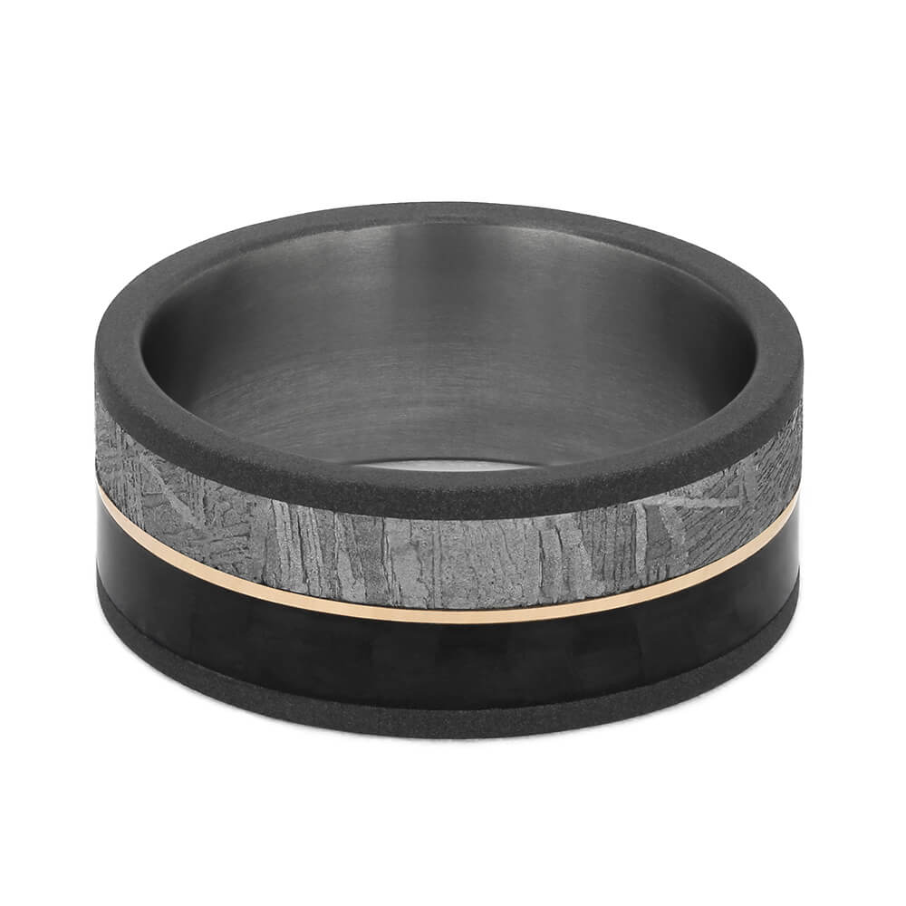 Carbon Fiber & Meteorite Ring With Sandblasted Titanium-4697 - Jewelry by Johan