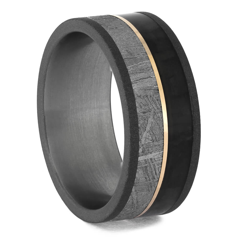Carbon Fiber & Meteorite Ring With Sandblasted Titanium-4697 - Jewelry by Johan