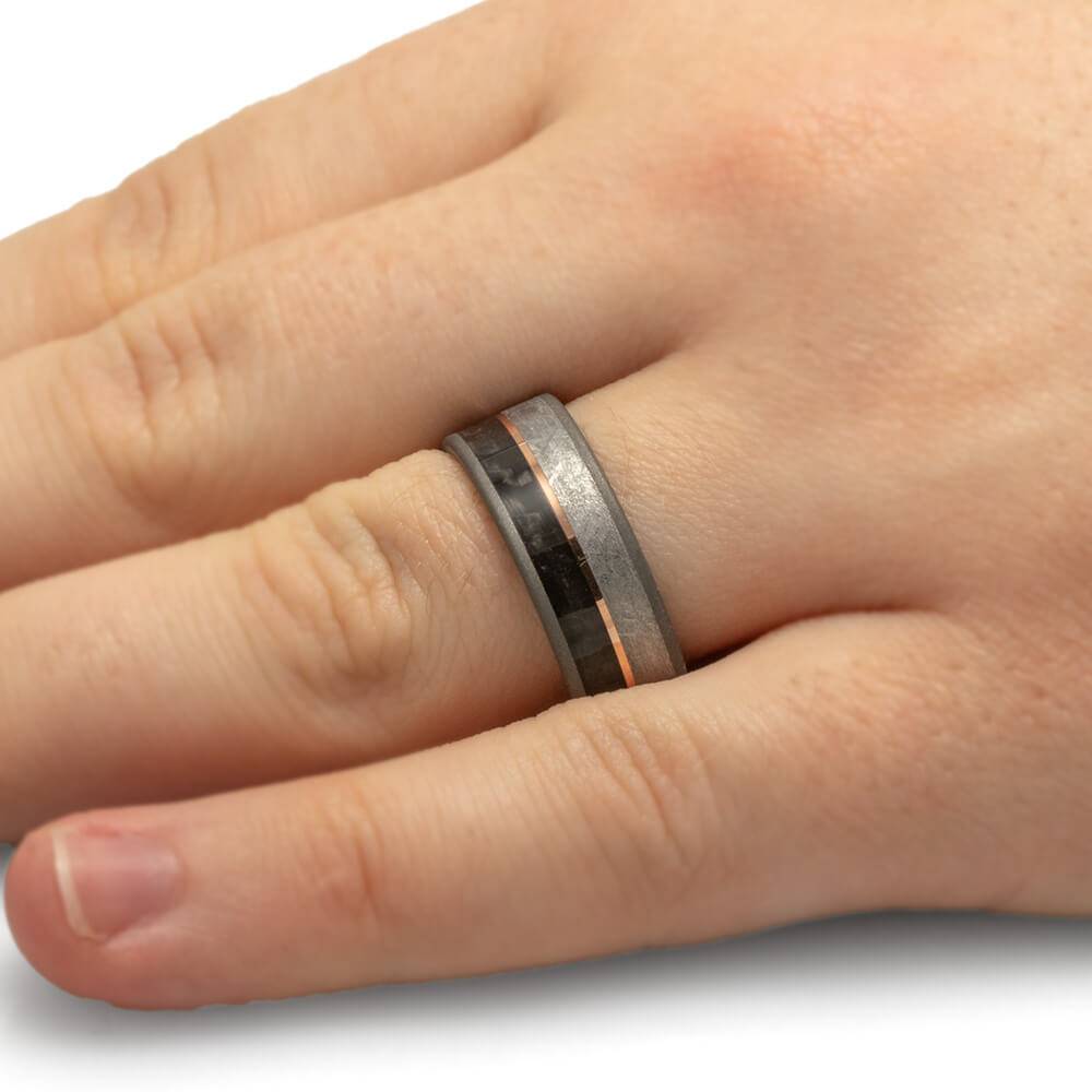 Unique Meteorite and Carbon Fiber Wedding Band