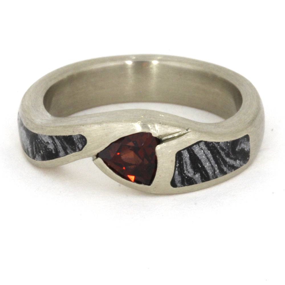 Ruby Engagement Ring with Two Mokume Gane Inlays, White Gold Ring-3342 - Jewelry by Johan