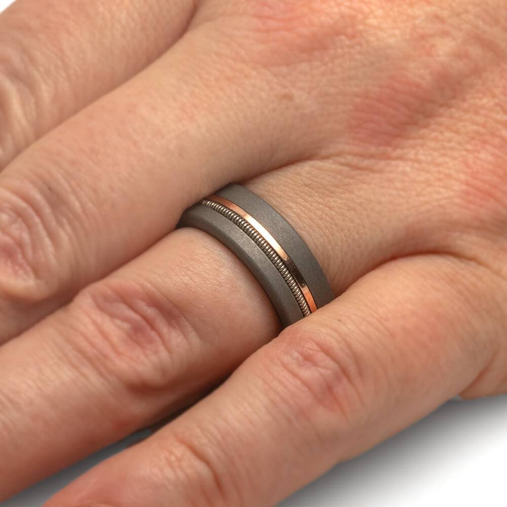 Guitar String Ring with Gold Pinstripe