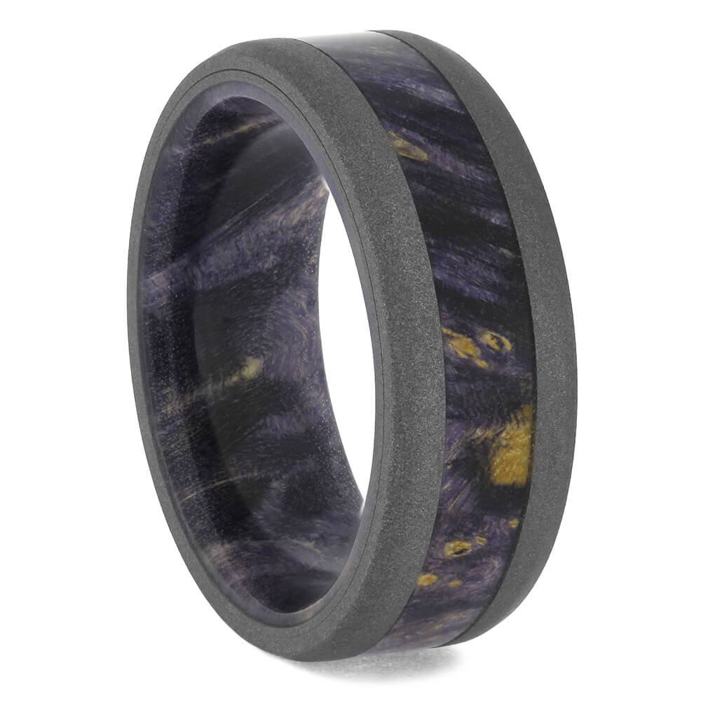 Titanium Purple heart wood mens wedding band, sandblasted store finish, wedding ring, Rings By Pristine