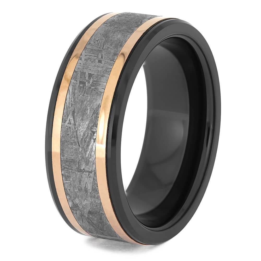 Black Ring With Meteorite & Copper Pinstripes-4707 - Jewelry by Johan