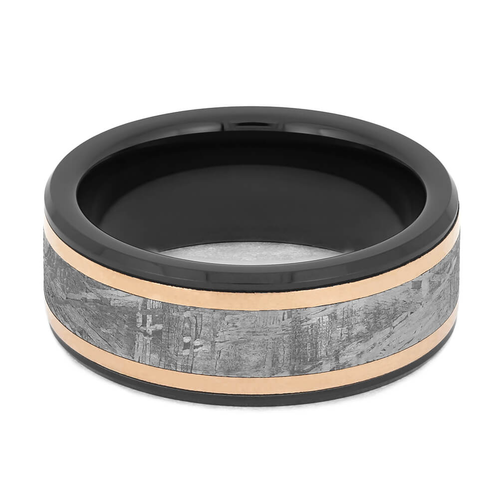 Black Ring With Meteorite & Copper Pinstripes-4707 - Jewelry by Johan